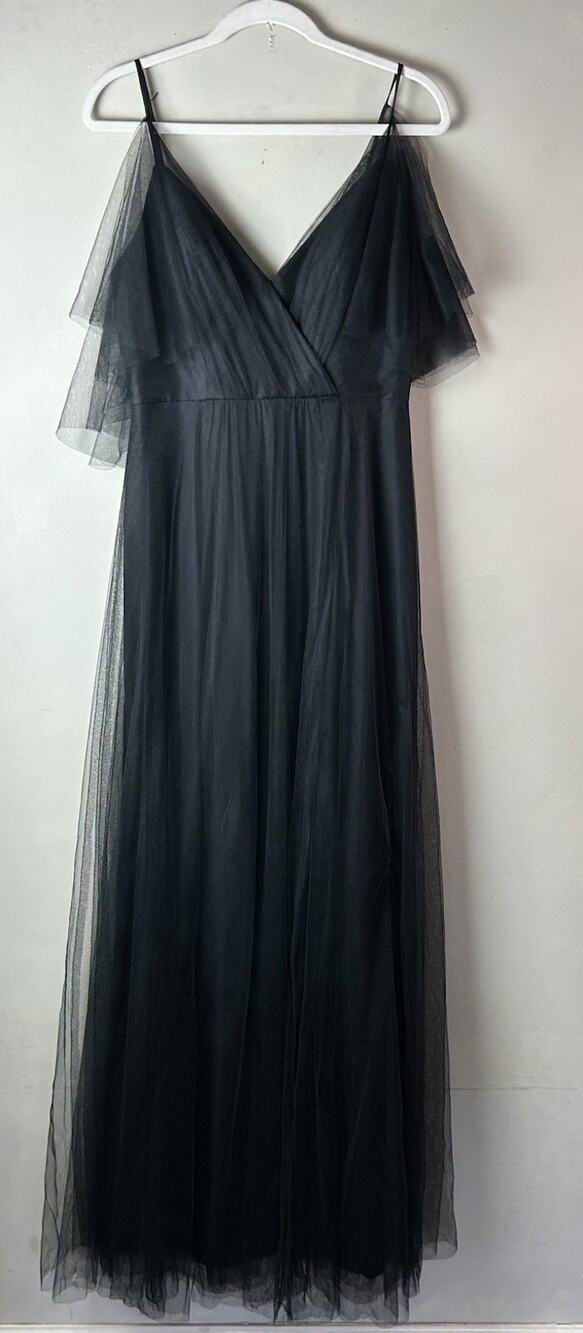 Jenny Yoo Collection Dress Women Sz 6 Gown Black Tulle Side Slit Chic Wedding